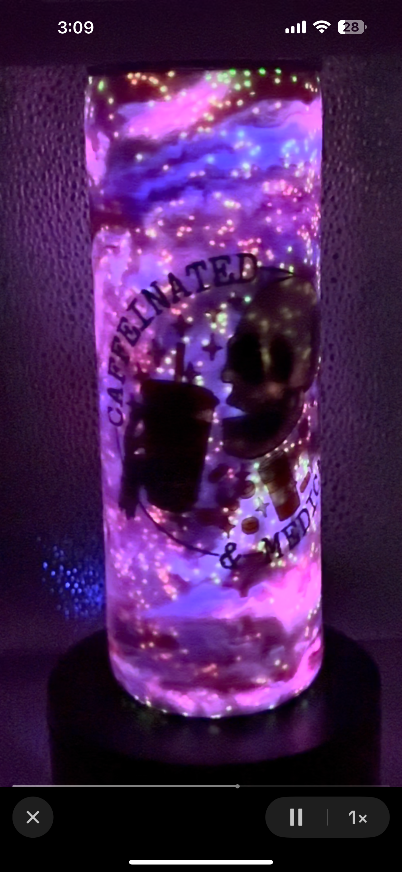 #2 20oz pink glow swirl tumbler. Caffeinated & Medicated decal