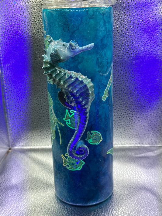 30oz skinny tumbler glow with seahorse handle sea animals