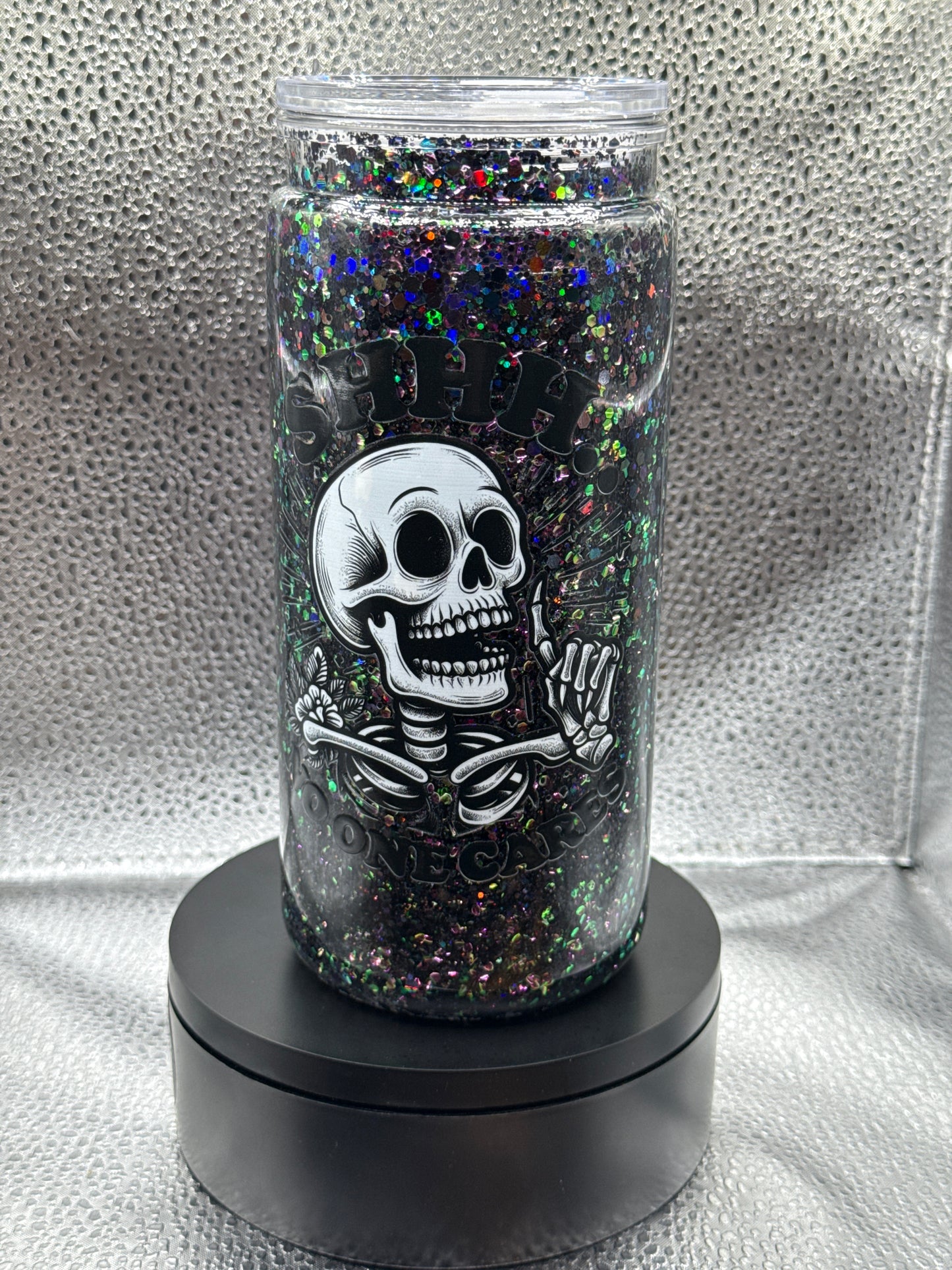 #10 20oz shhh no one cares skull