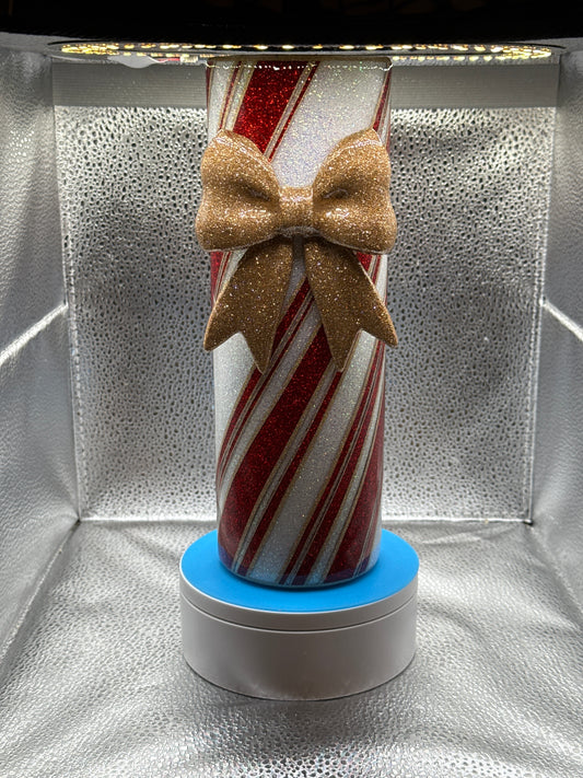 30oz 3D bow candy cane stripe tumbler