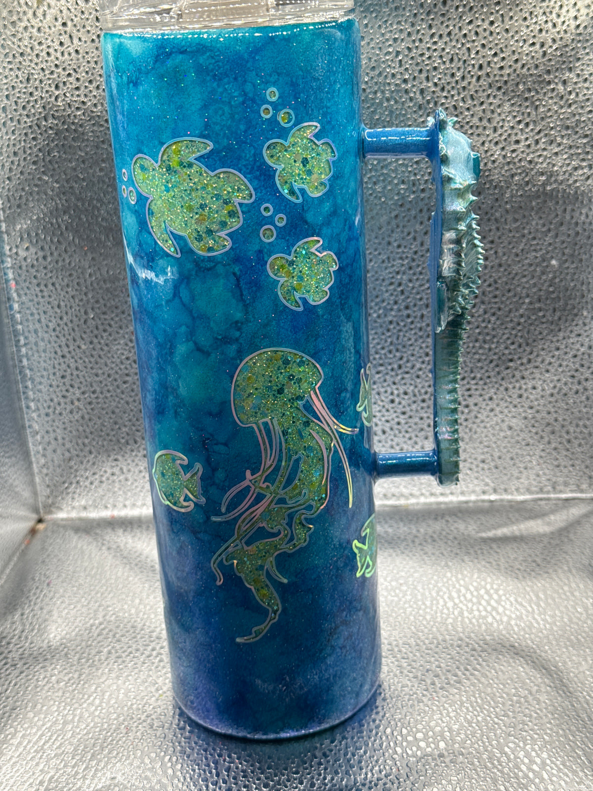 30oz skinny tumbler glow with seahorse handle sea animals