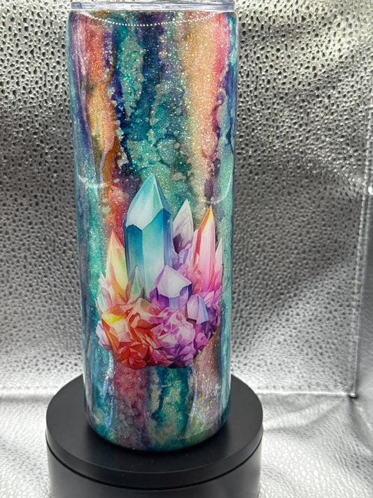#36 20oz tumbler glow rainbow rustic raindrop gem
