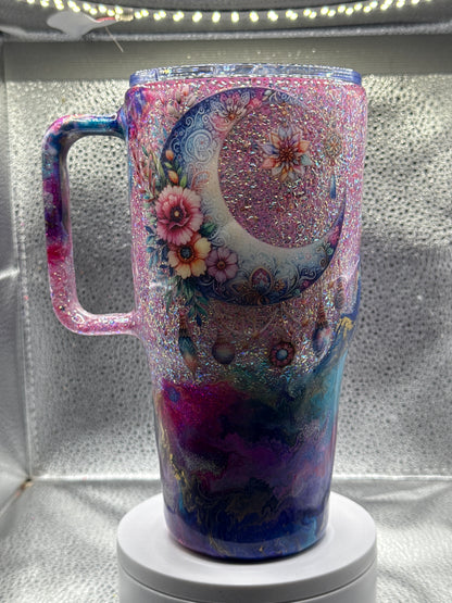 30oz tumbler curve with handle glow swirl with moon
