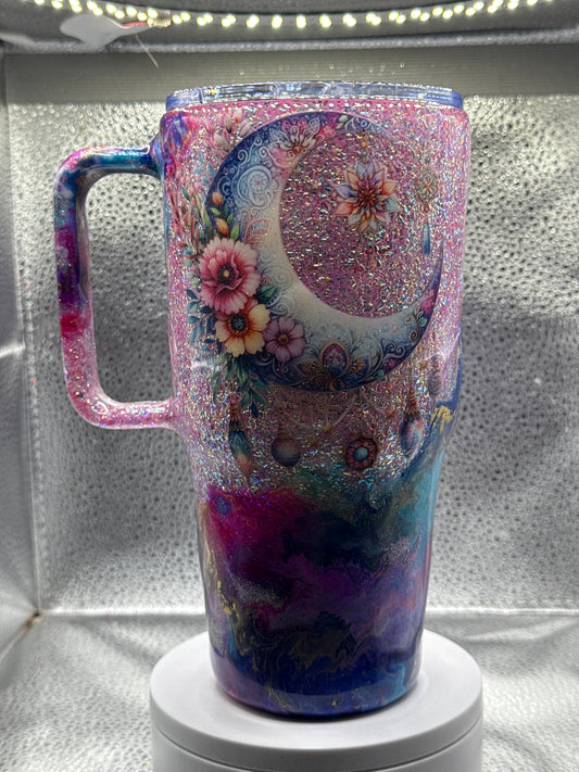 30oz tumbler curve with handle glow swirl with moon