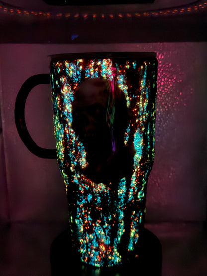#5 30oz curve with custom handle. Glow in the dark zombie tumbler.