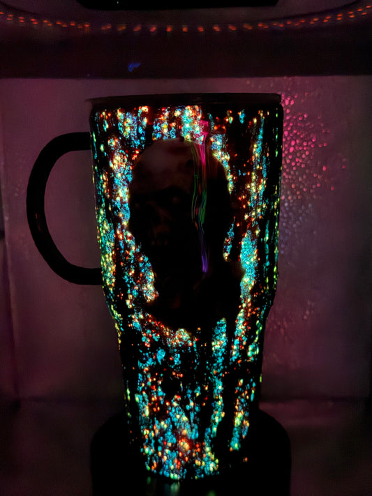 #5 30oz curve with custom handle. Glow in the dark zombie tumbler.