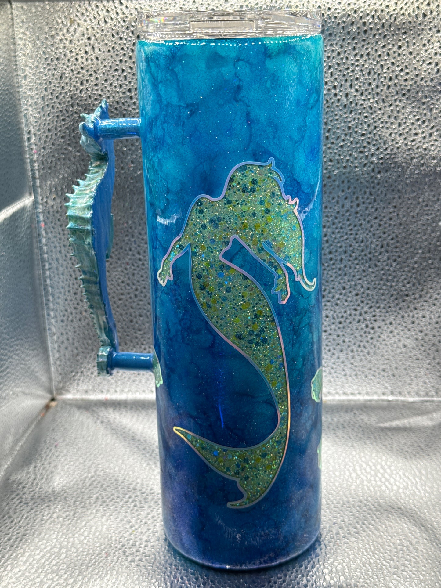 30oz skinny tumbler glow with seahorse handle sea animals