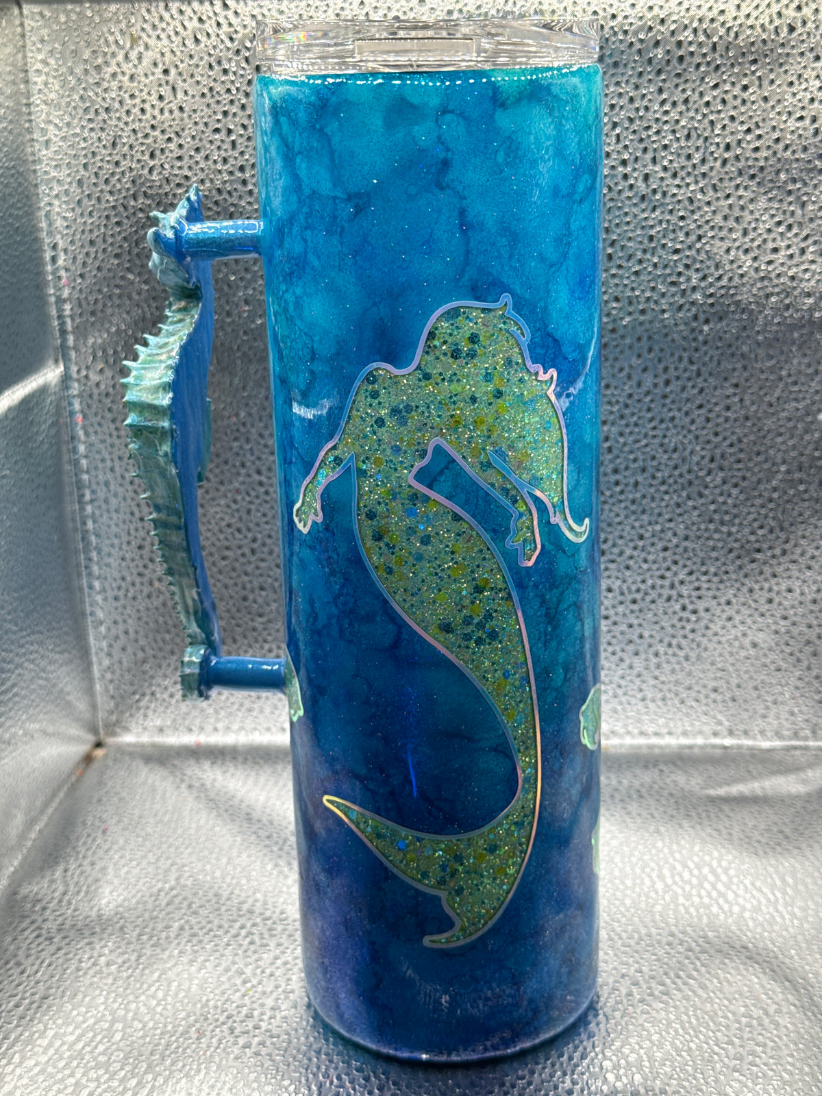 30oz skinny tumbler glow with seahorse handle sea animals
