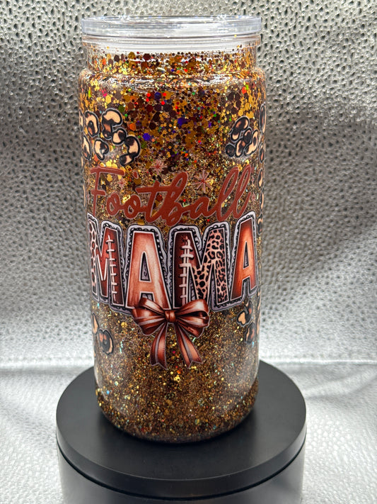 #17 20 oz leopard print football Mama ￼￼