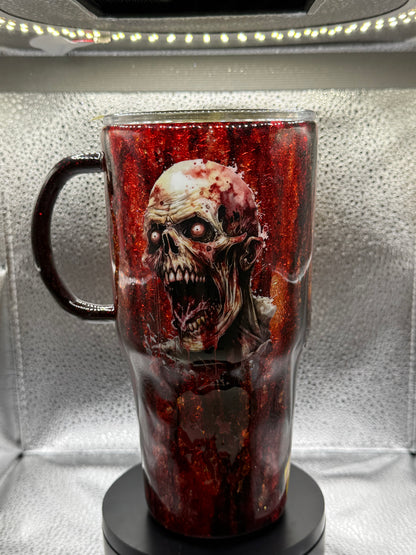 #5 30oz curve with custom handle. Glow in the dark zombie tumbler.
