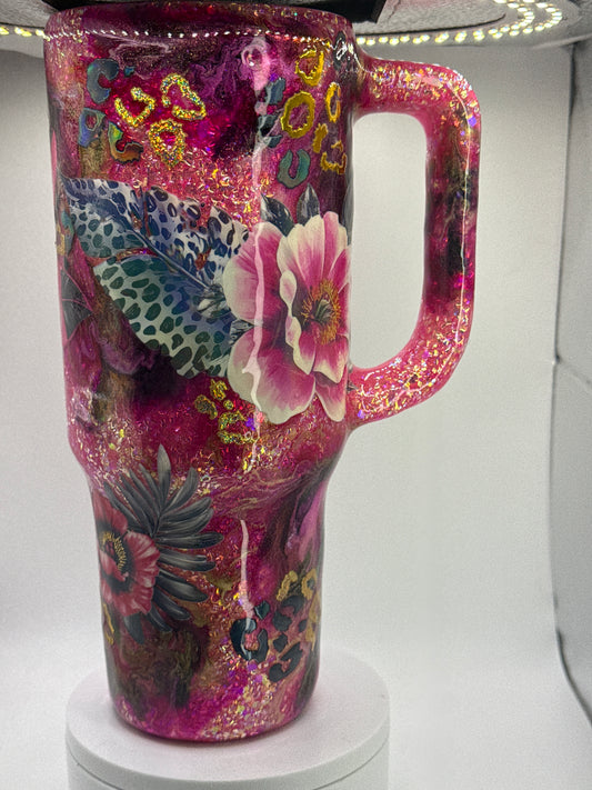 40oz owala tumbler pink and black glow