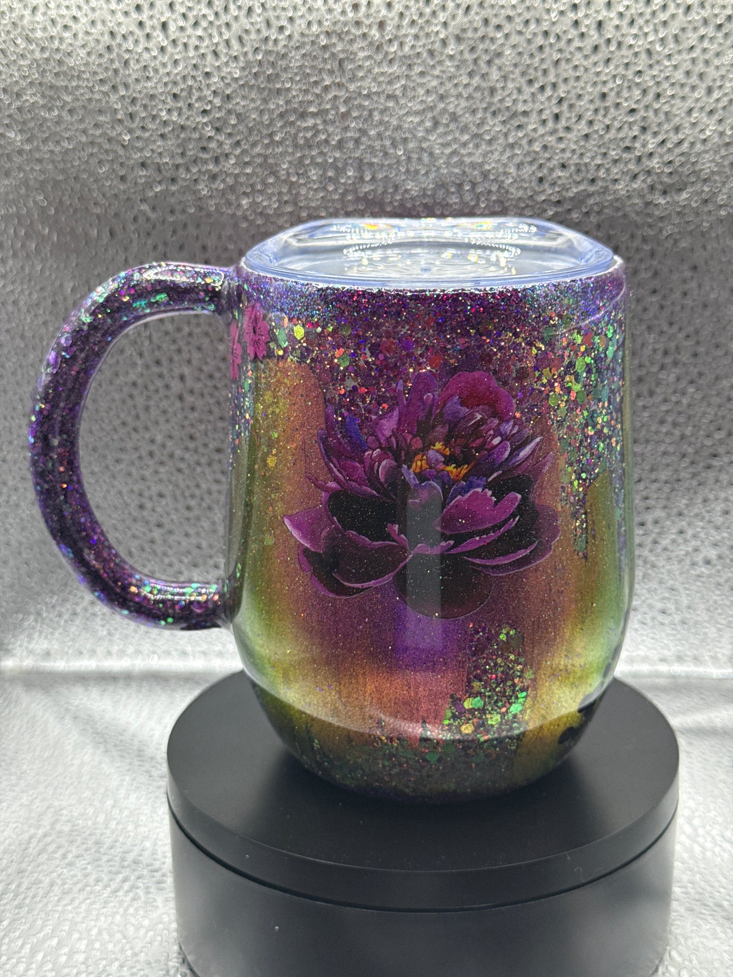 #4 12oz purple color shift glitter/pigment floral mug.