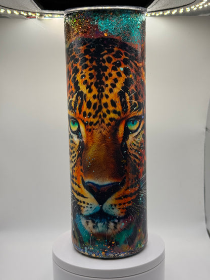 30oz tumbler skinny colorful leopard with foil ￼