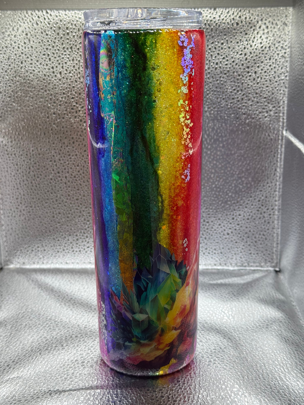 #9 30oz skinny tumbler rainbow rustic raindrop