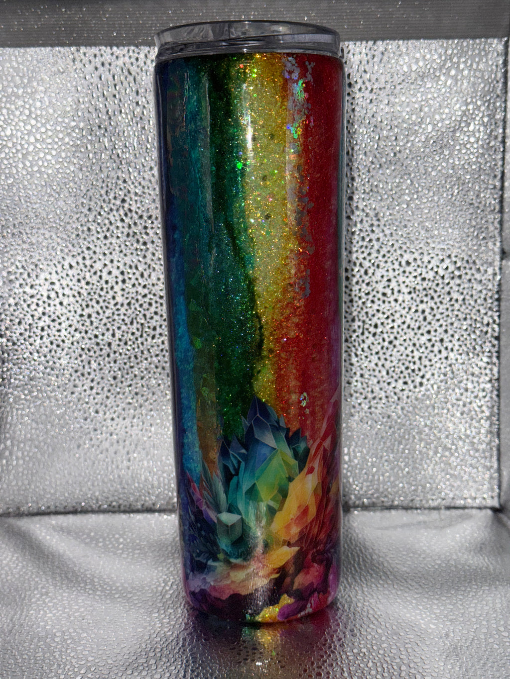 #9 30oz skinny tumbler rainbow rustic raindrop