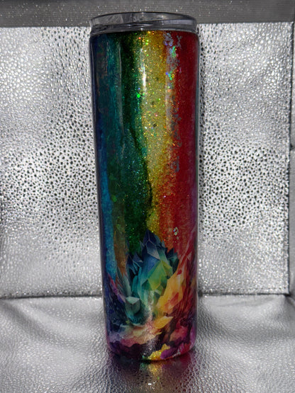 #9 30oz skinny tumbler rainbow rustic raindrop