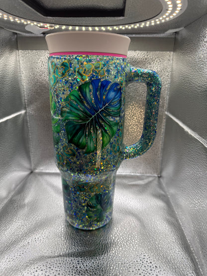 #11 40oz owala tumbler monstera glow